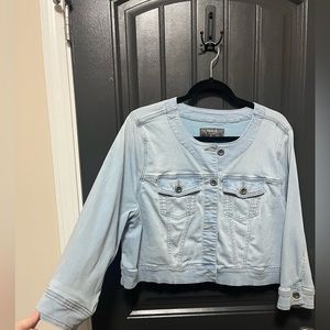 Denim Cropped Collarless Jacket